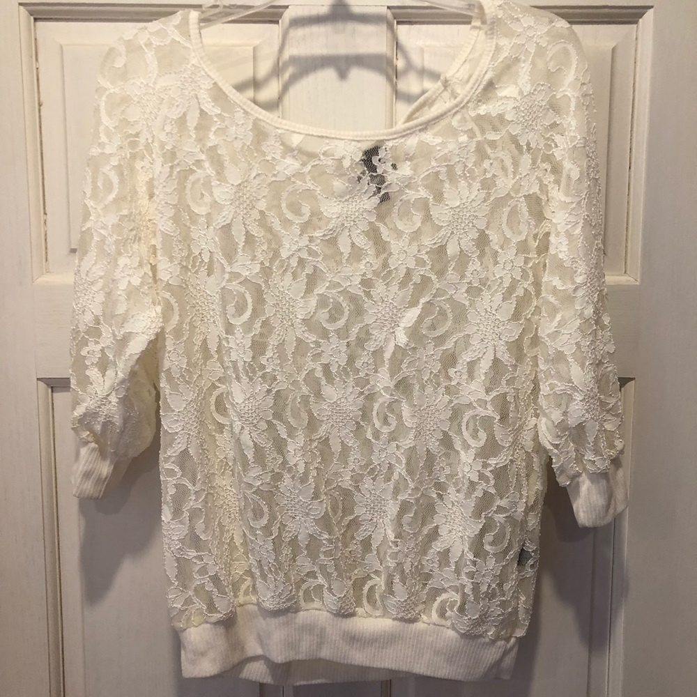 See through cream lace shirt. Size L